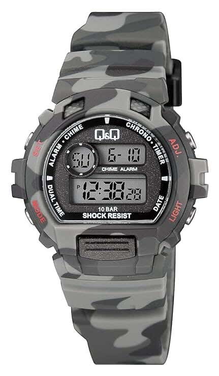 Q&Q M153J009Y Round Digital Sport Watch For women, L /40 - 48 mm - Grey