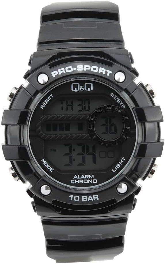 Q&Q M154J002Y Round Digital Sport Watch For Men, M /26 - 39 mm - Black