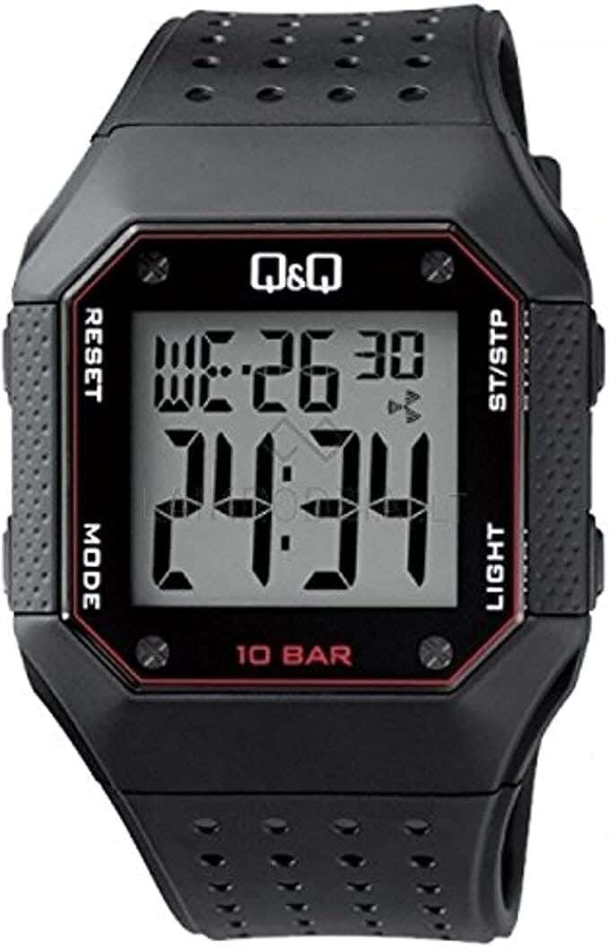 Q&Q M158J002Y Square Digital Sport Watch For Men, L /40 - 48 mm - Black