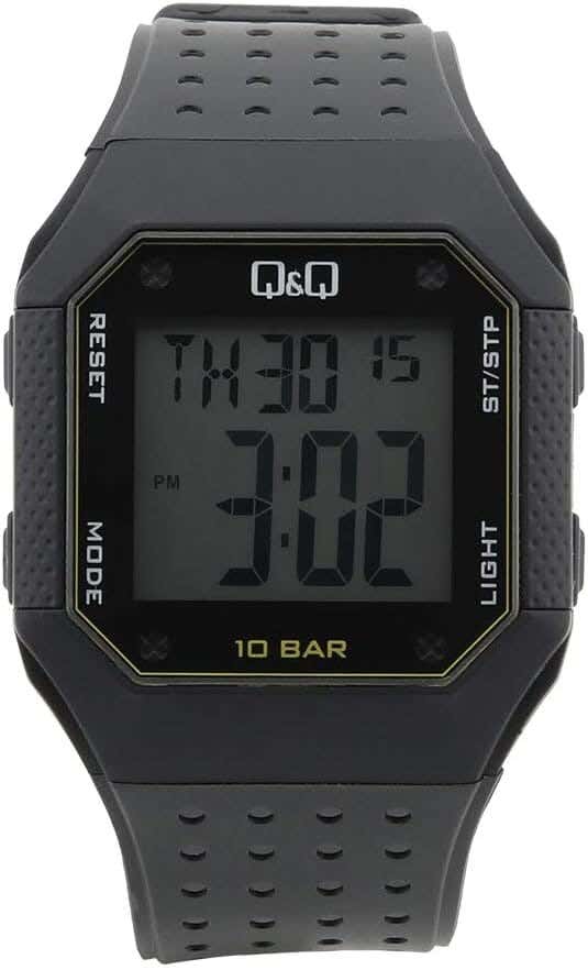 Q&Q M158J005Y Square Digital Sport Watch For Men, L /40 - 48 mm - Black