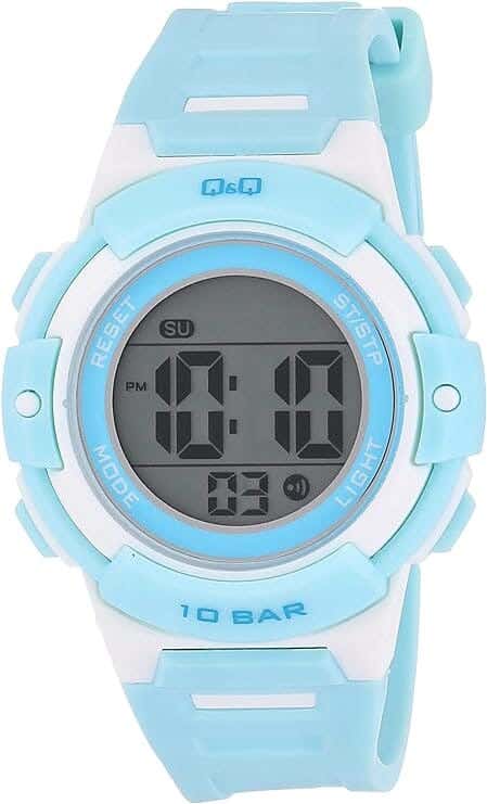 Q&Q M185J006Y Round Digital Sport Watch For women, M /26 - 39 mm - Light Blue