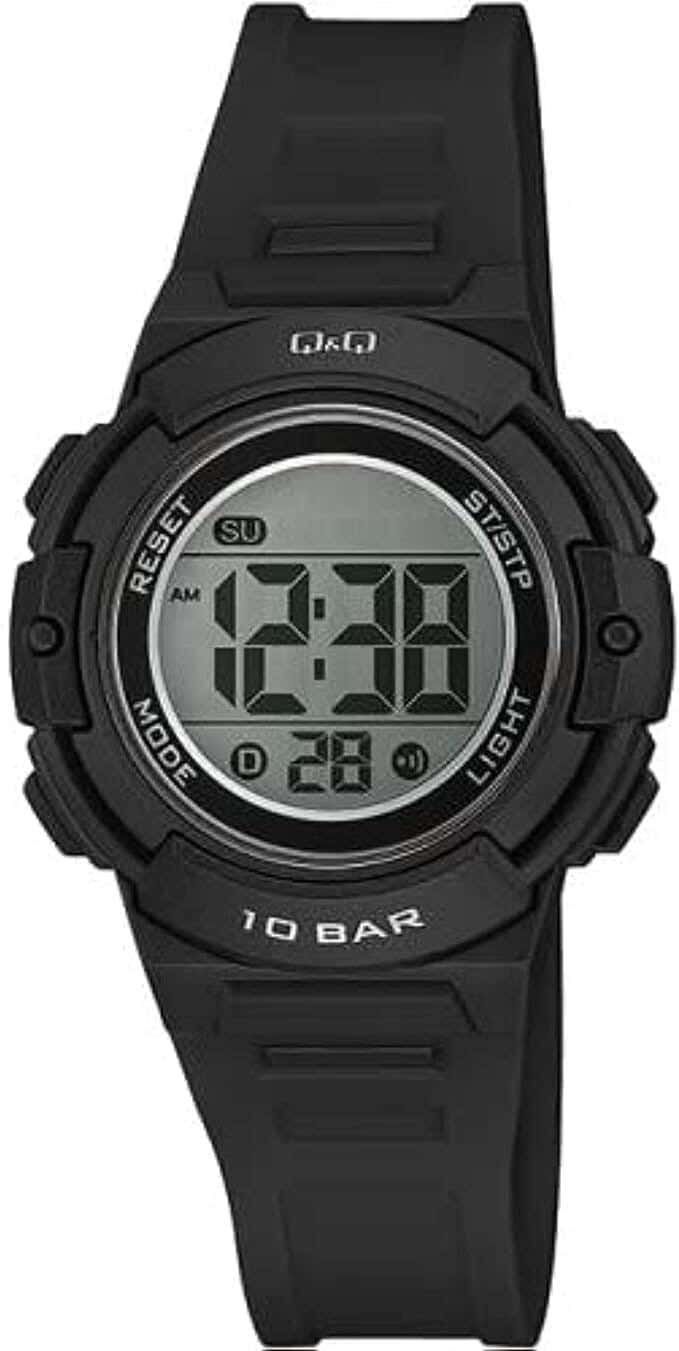 Q&Q M185J007Y Round Digital Sport Watch For women, M /26 - 39 mm - Black