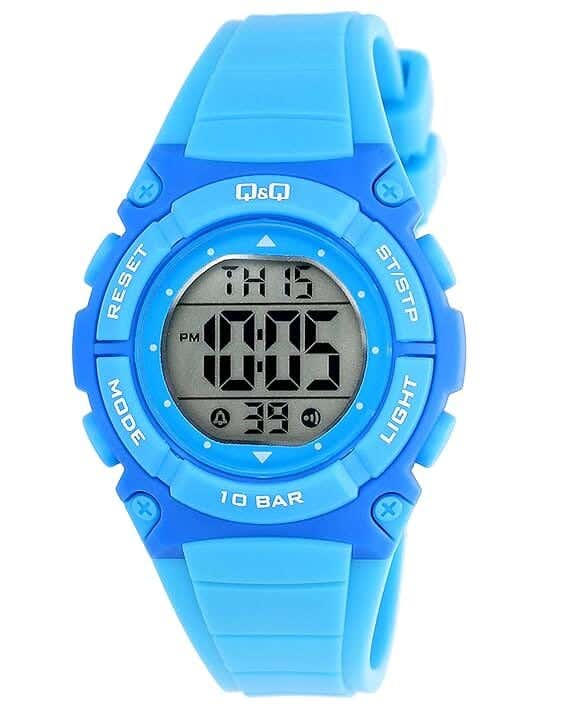 Q&Q M187J001Y Round Digital Sport Watch For Girls, M /26 - 39 mm - Light Blue