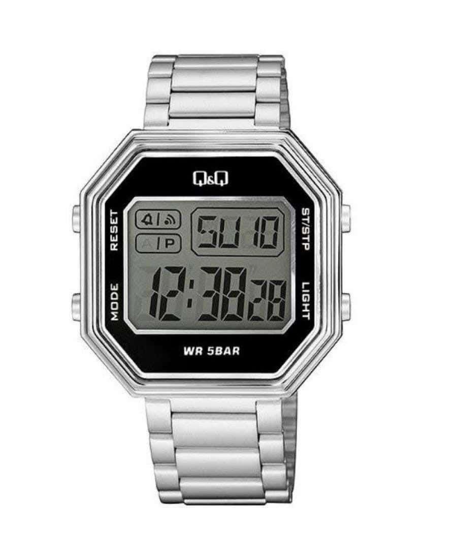 Q&Q M206J006Y Square Digital Dress Watch For Men, L /40 - 48 mm - Silver