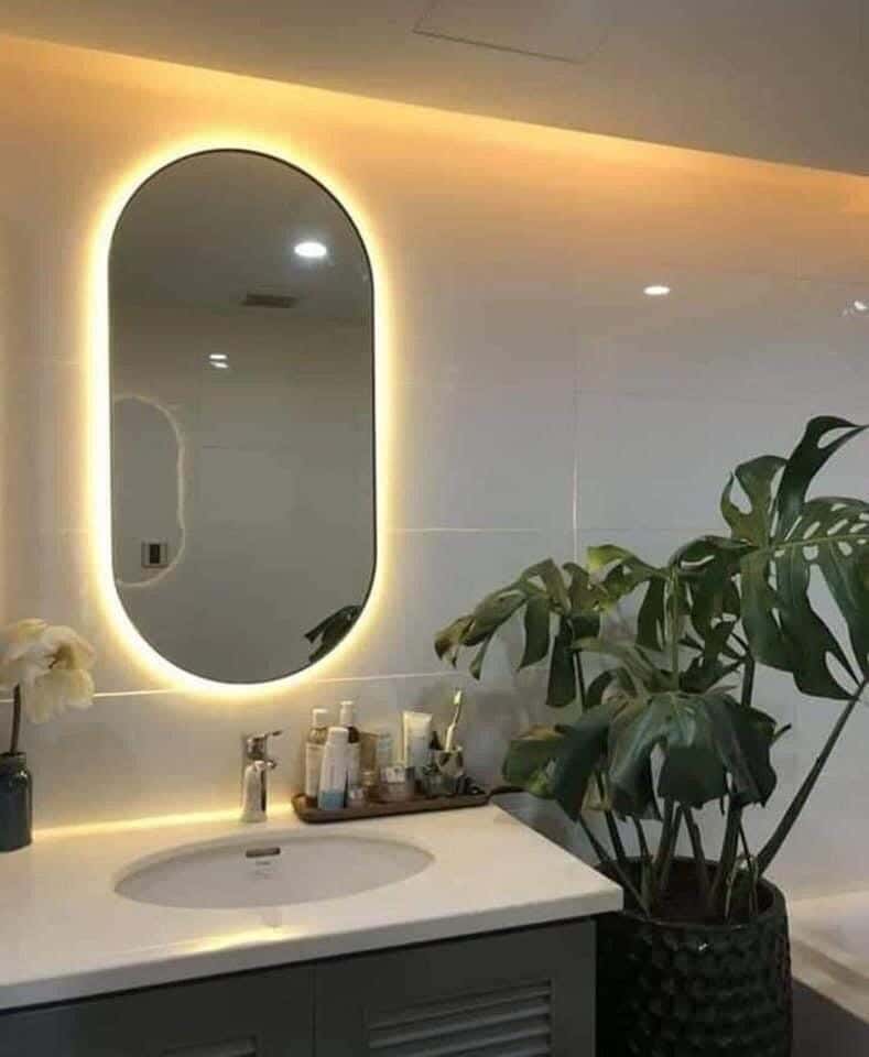 Glass Aesthetic Modern Mirror with Led Lightning , Oval Shape, 80×60 cm - Black
