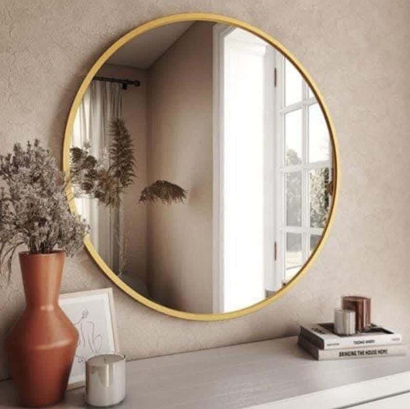 Glass Aesthetic Modern Mirror, Circular Shape, 60×60 cm - Gold