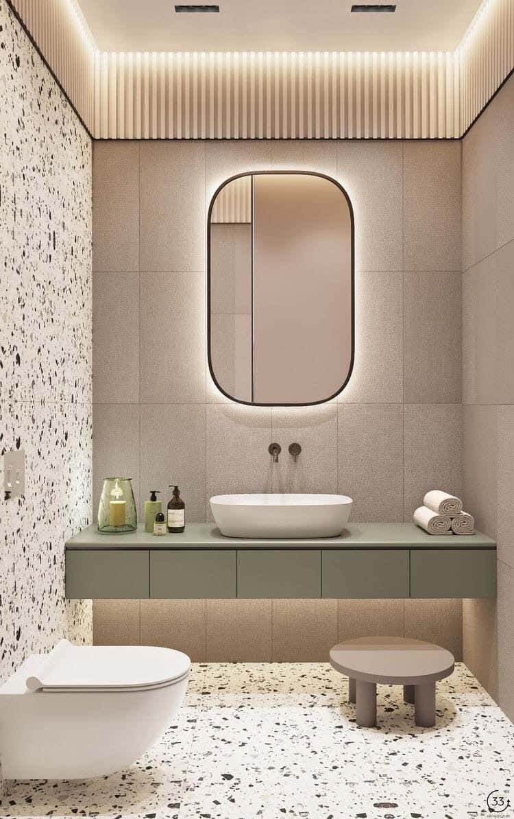 Glass Aesthetic Modern Mirror with Led Lightning , Geometric Shape, 80×60 cm - Black