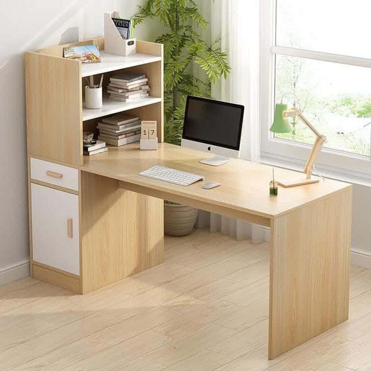 Thai MDF Wood Modern Desk, 160x120x50 cm - White Wooden