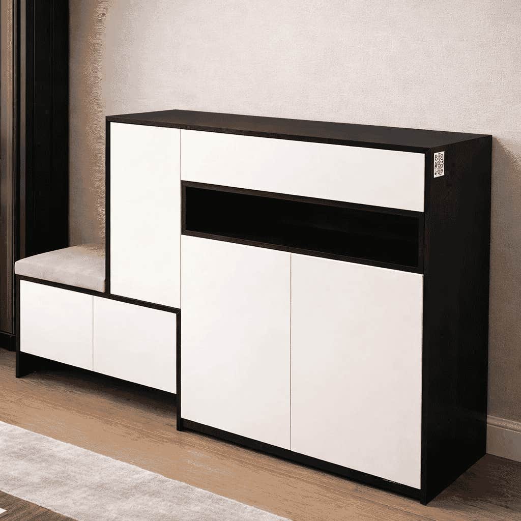 Elite shoe rack, 40×170×110 cm, Thai MDF - Black and white