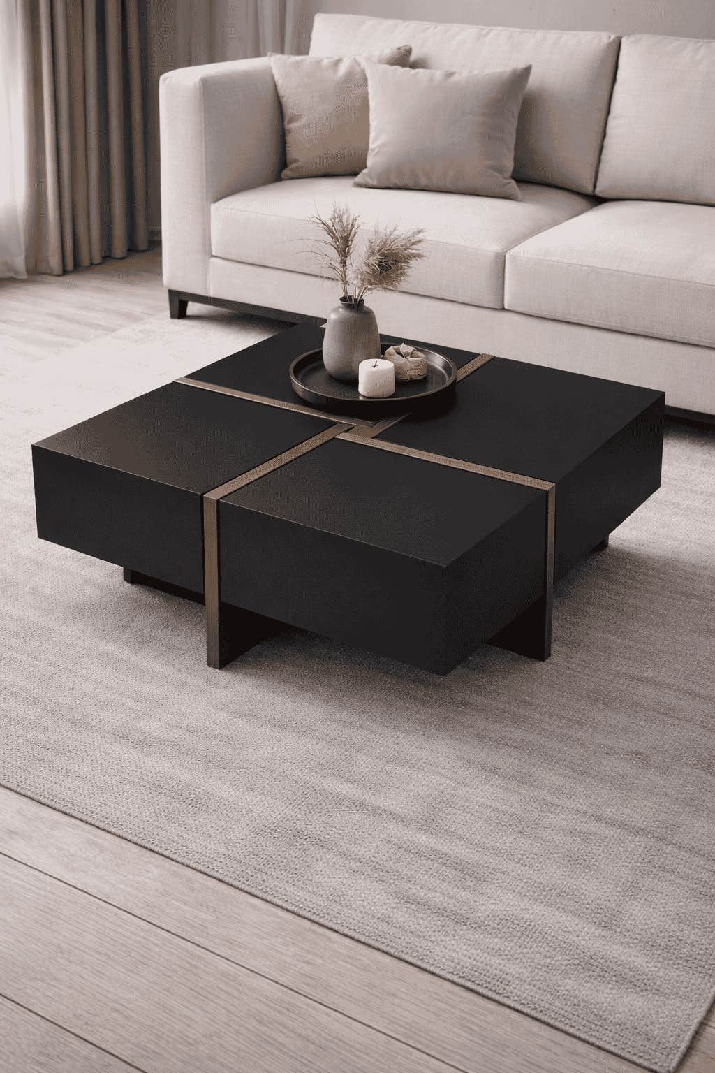 Combo coffee table, 80x80x40 cm, Thai MDF - Black