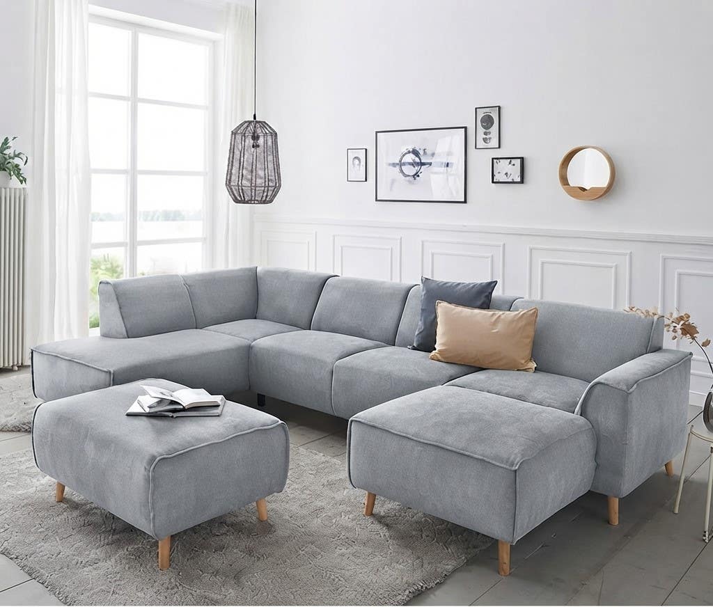 L-Shaped Beech Wood Modern Corner Sofa, 200x300x75x80 cm - Grey