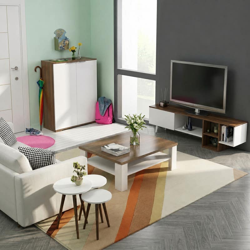 Living room table set with shoe rack, MDF, Multicolor