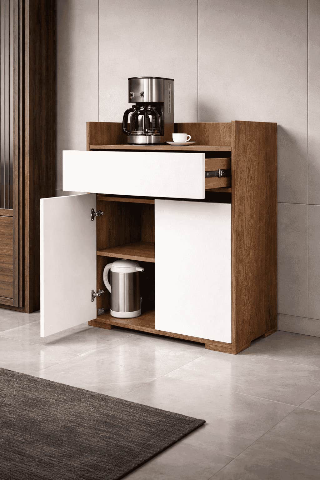 Coffee Corner Hub, 30x90x90 cm, MDF - White Wood