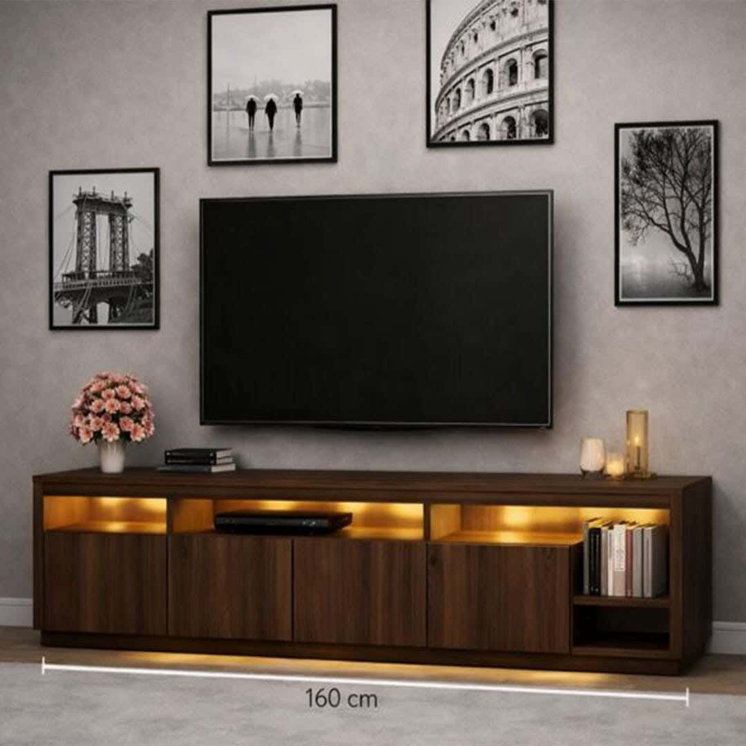 Mod TV Unit, 30×160×40 cm, MDF - Dark Wood