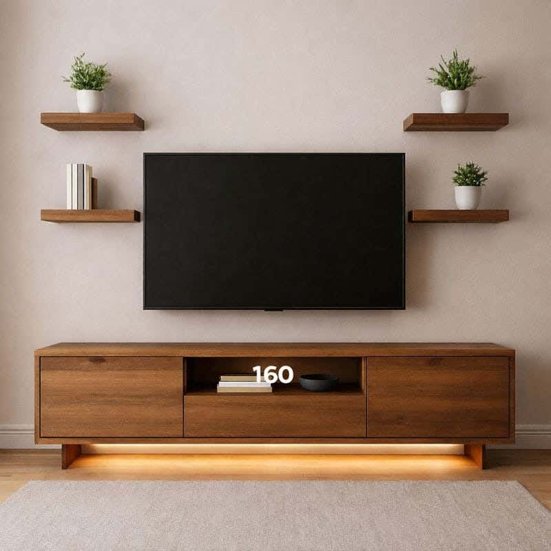 Level Wood TV Unit, 30x160x40 cm, MDF - Dark Wood