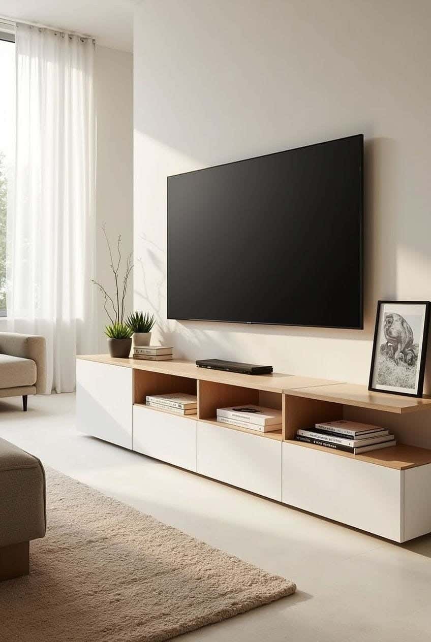 Sunny TV unit, 30×200×40 cm, MDF - White wood