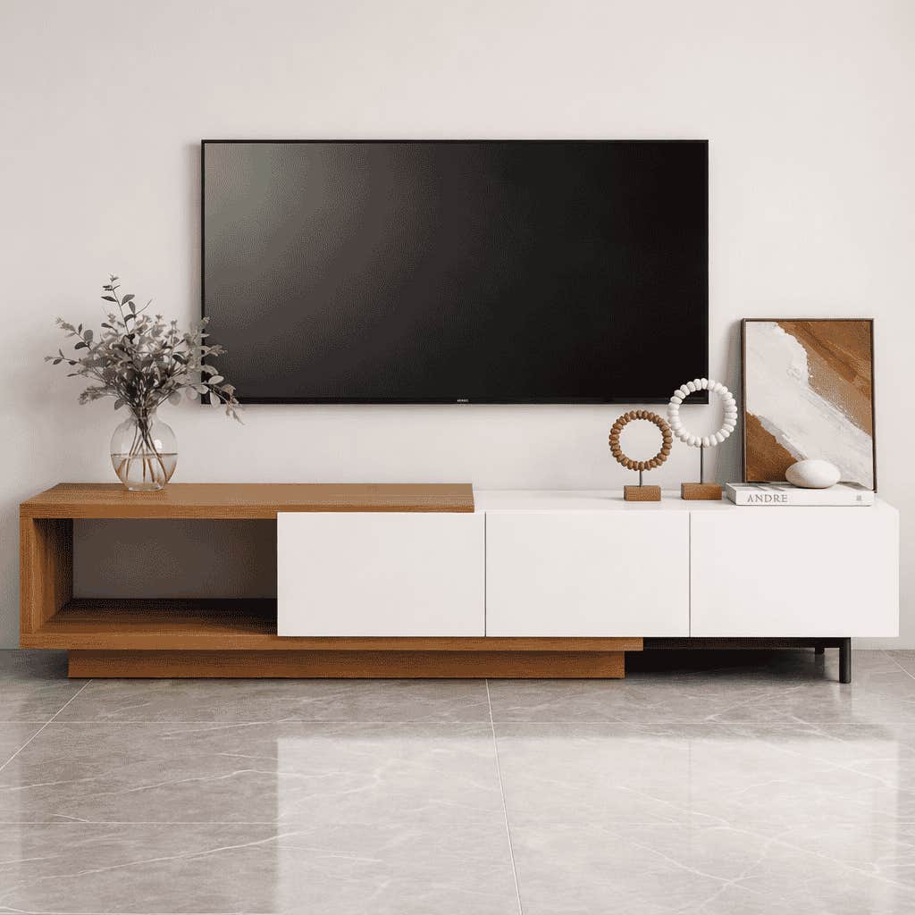 Line TV unit, 30×220×40 cm, MDF - White wood