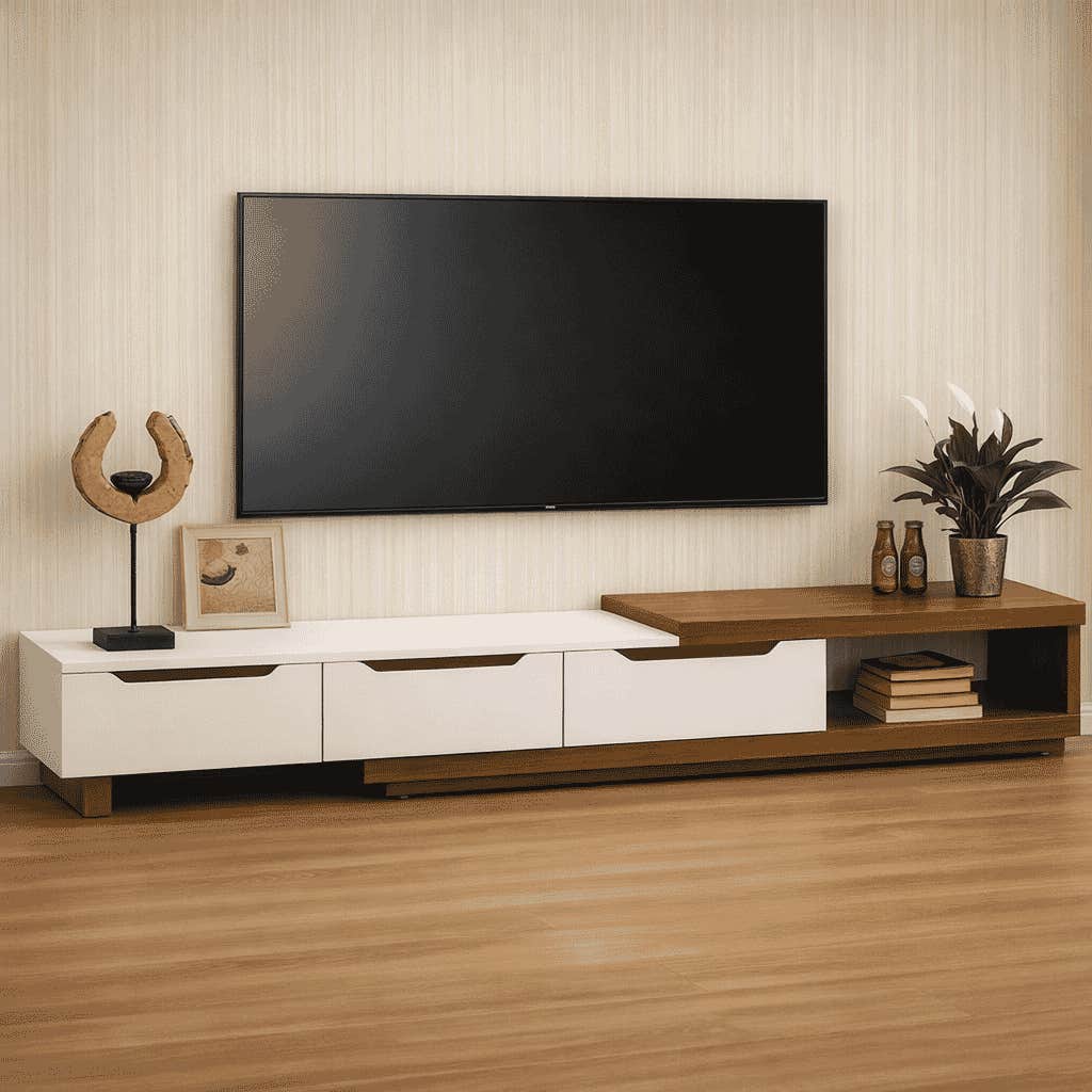 Super TV unit, 30×200×40 cm, MDF - White wood