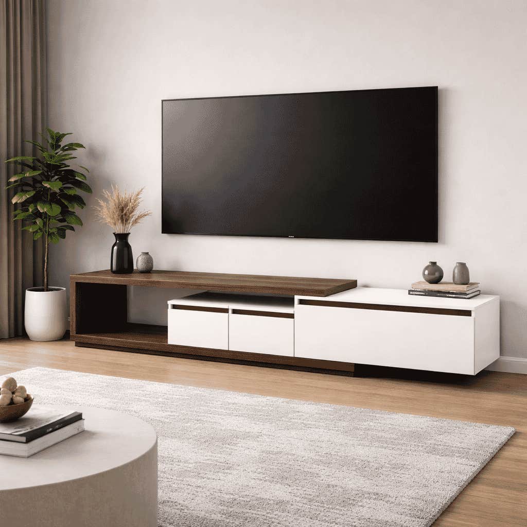 Magic TV Unit, 30×220×40 cm, MDF - White Wood