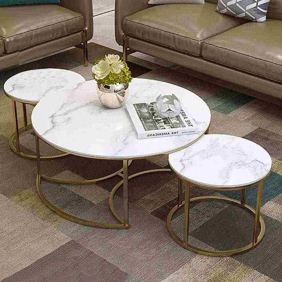 Metal Coffee Table and 2 Side Tables, 60x60x45 cm - Gold