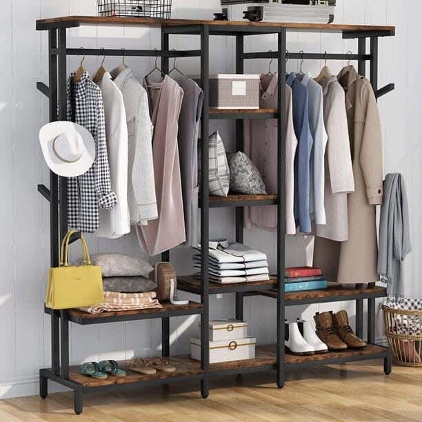Steel MDF Wood Open Wardrobe, 180x40x180 Cm - Black Wooden