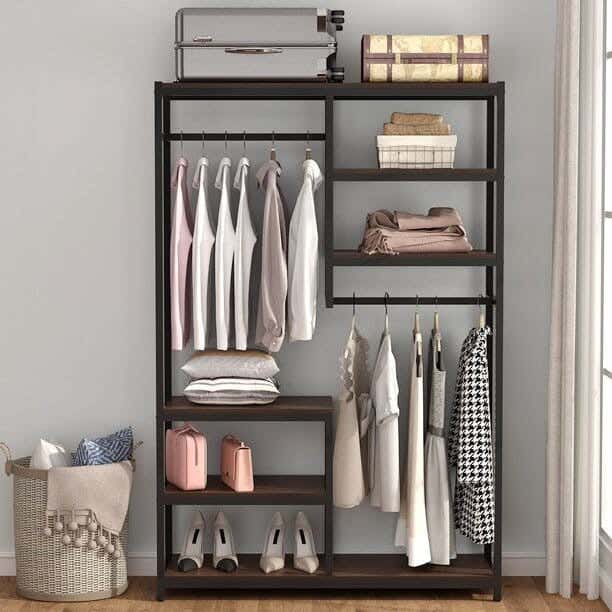 Steel MDF Wood Open Wardrobe, 120x40x180 Cm - Black Wooden