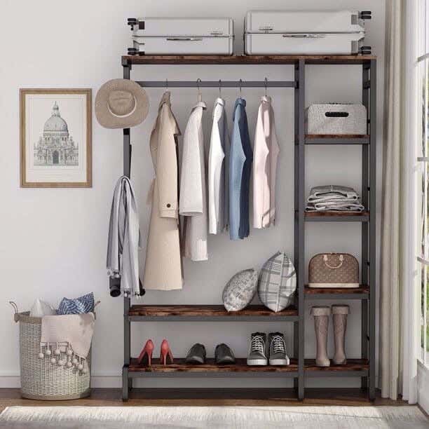 Steel MDF Wood Open Wardrobe, 120x40x180 Cm - Black Wooden