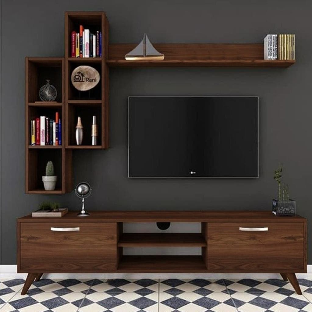 Mdf Wooden Tv Unit, 3 Pieces - Brown
