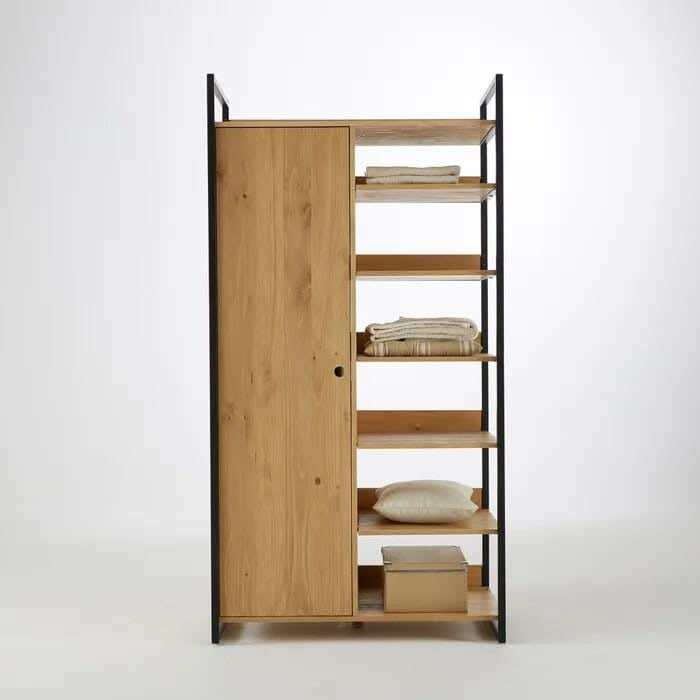 Metal MDF Wood Clothes' Cabinet, 95x40x180 Cm - Black