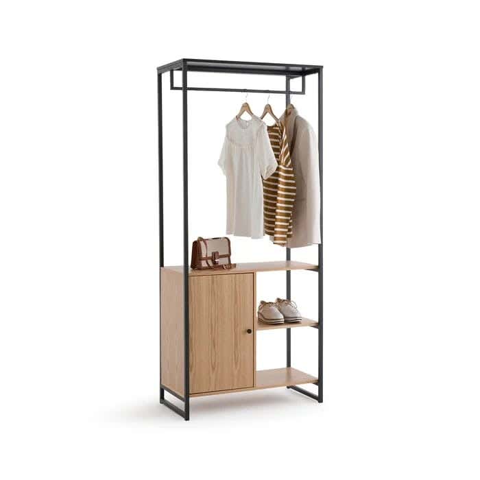 Metal MDF Wood Clothes' Cabinet, 95x40x180 Cm - Black
