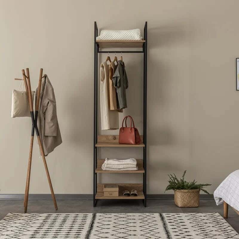 Metal MDF Wood Clothes' Cabinet, 65x40x180 Cm - Black