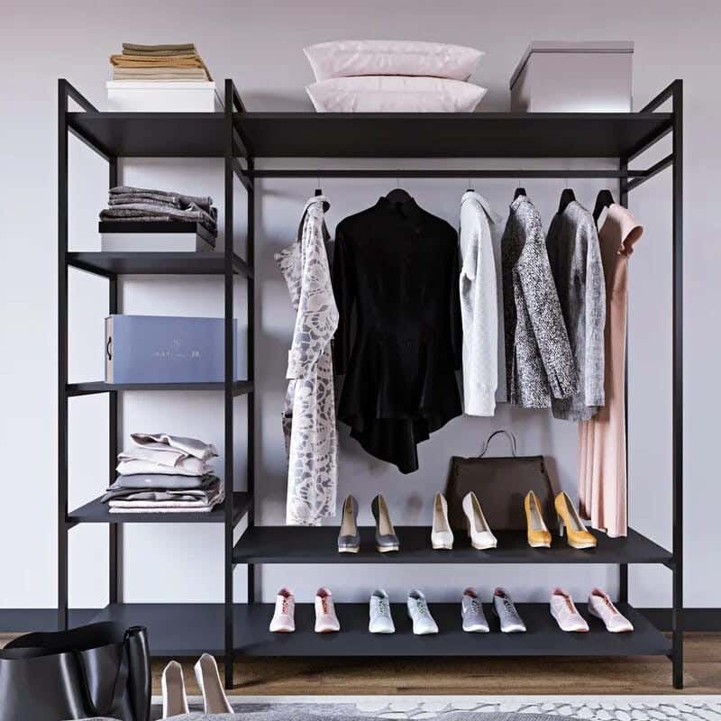 Metal MDF Wood Open Wardrobe, 150x35x180 Cm - Black