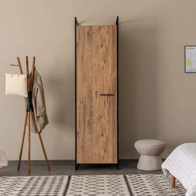 Metal MDF Wood Clothes' Cabinet, 65x35x180 Cm - Black