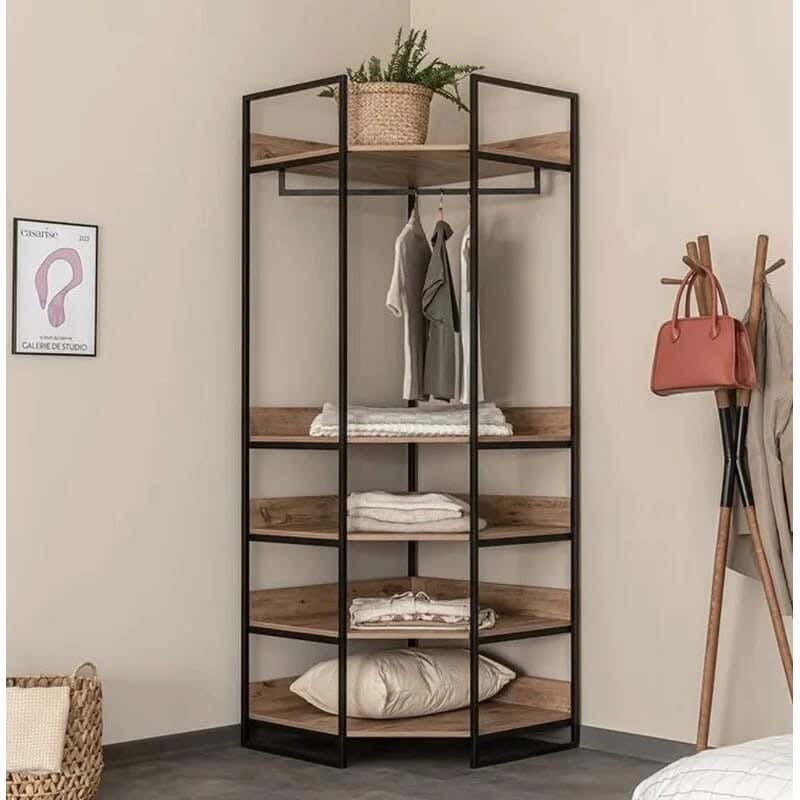 Metal MDF Wood Clothes' Cabinet, 70x35x180 Cm - Black