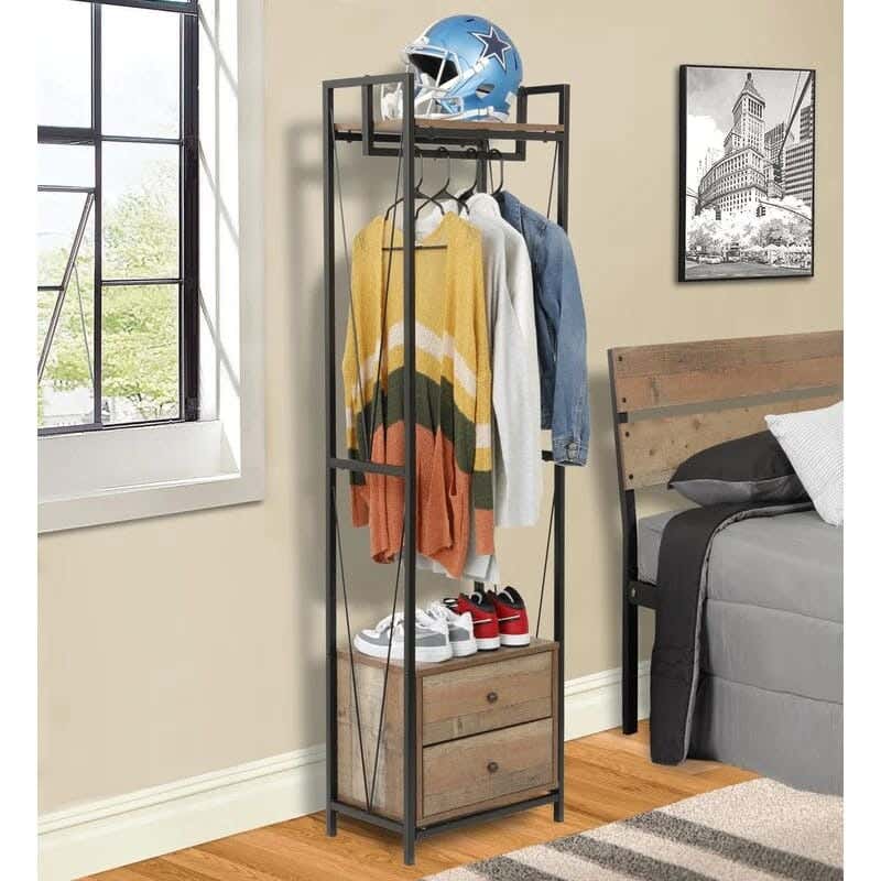 Metal MDF Wood Clothes' Cabinet, 65x35x180 Cm - Black