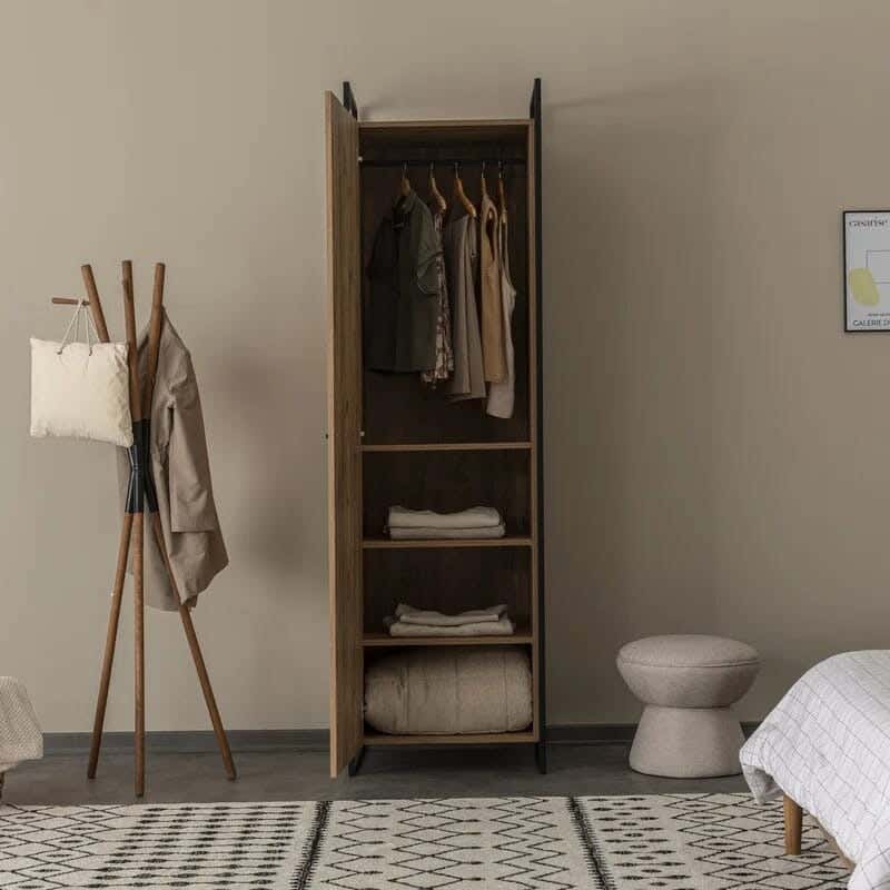 Metal MDF Wood Clothes' Cabinet, 65x35x180 Cm - Black