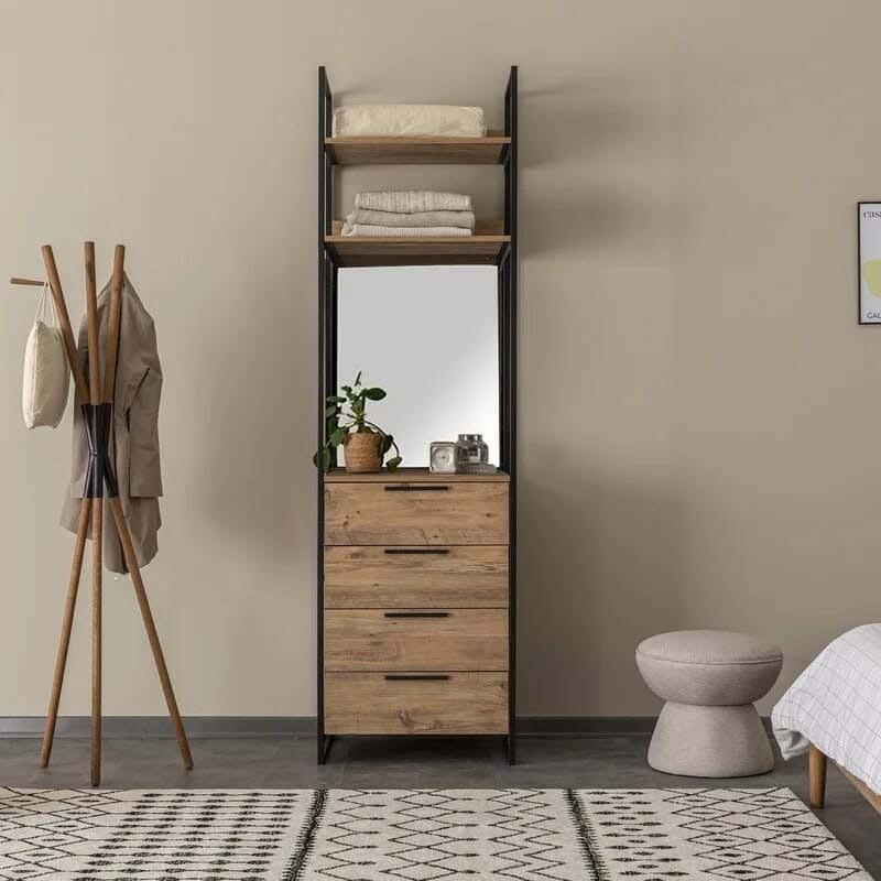 Metal MDF Wood Clothes' Cabinet, 65x35x180 Cm - Black