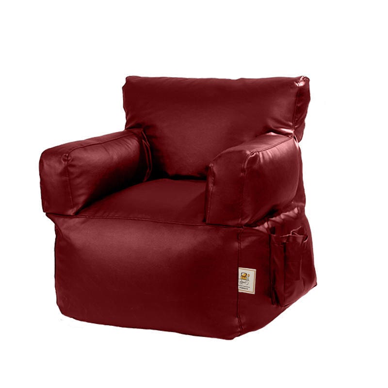 Leather Fabric Bean Bag, 80×80×97 cm - Burgundy