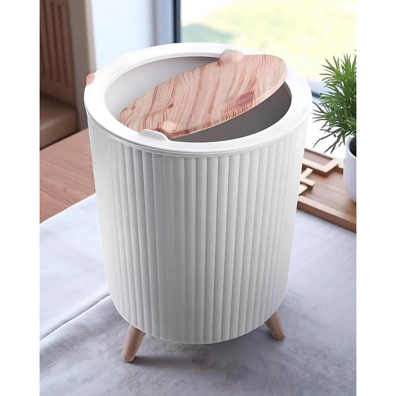 Wooden trash can, 10x10x30 cm - White