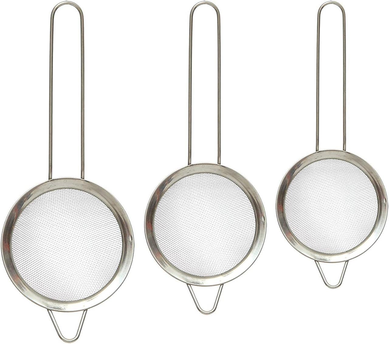 Stainless steel 3-piece strainer set - silver