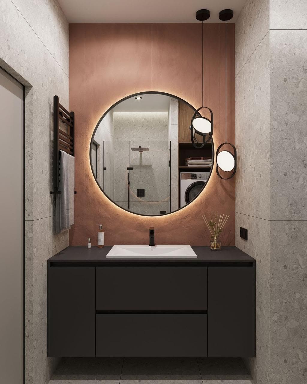 Lion Hose Modern Illuminated Touch Sensor Wall Mirror, 70×70×3 Cm, Black Frame - Yellow Light