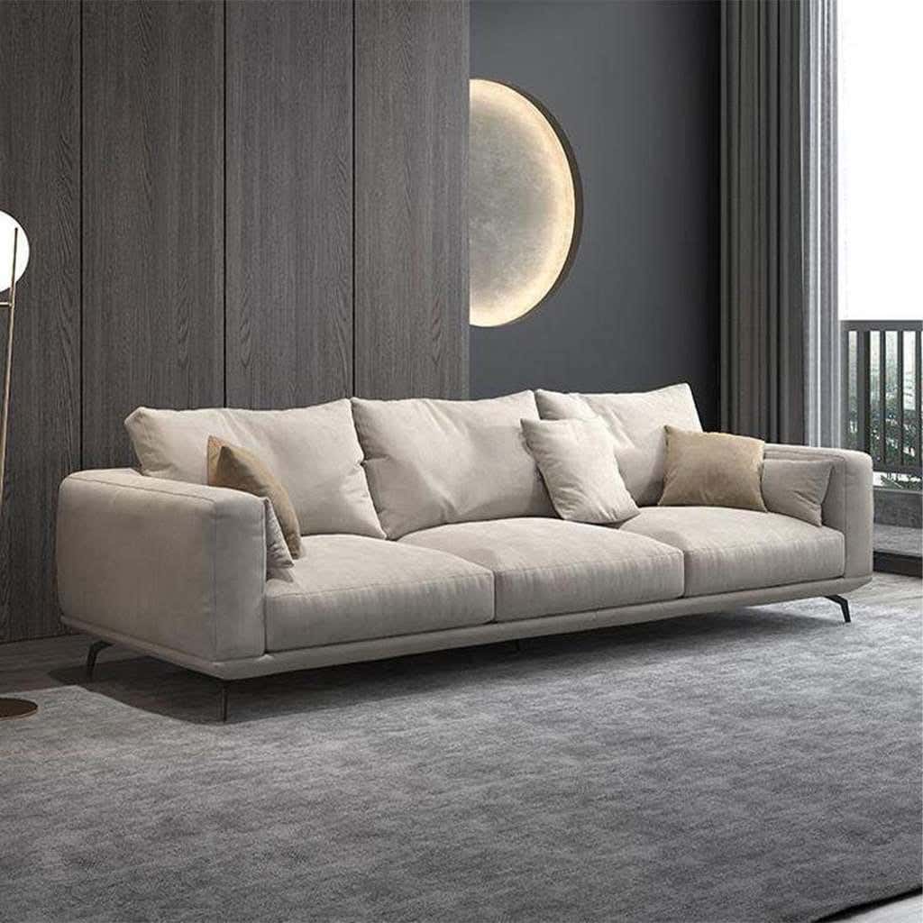 Three-Seater Sofa, Beech Wood, Velvet Fabric, 90 X 240 X 80 Cm - Beige