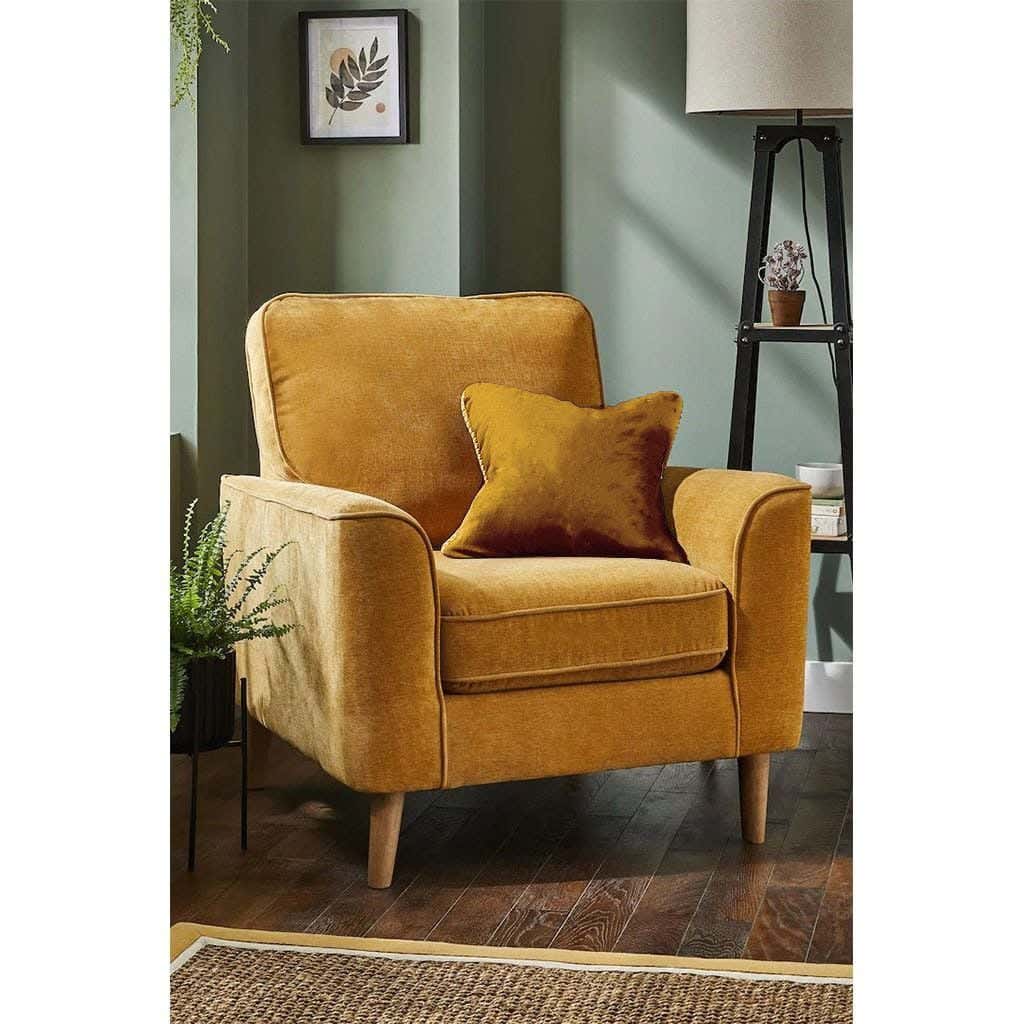 Beech Wood Chair With Velvet Fabric, 75 X 80 X 80 Cm - Yellow