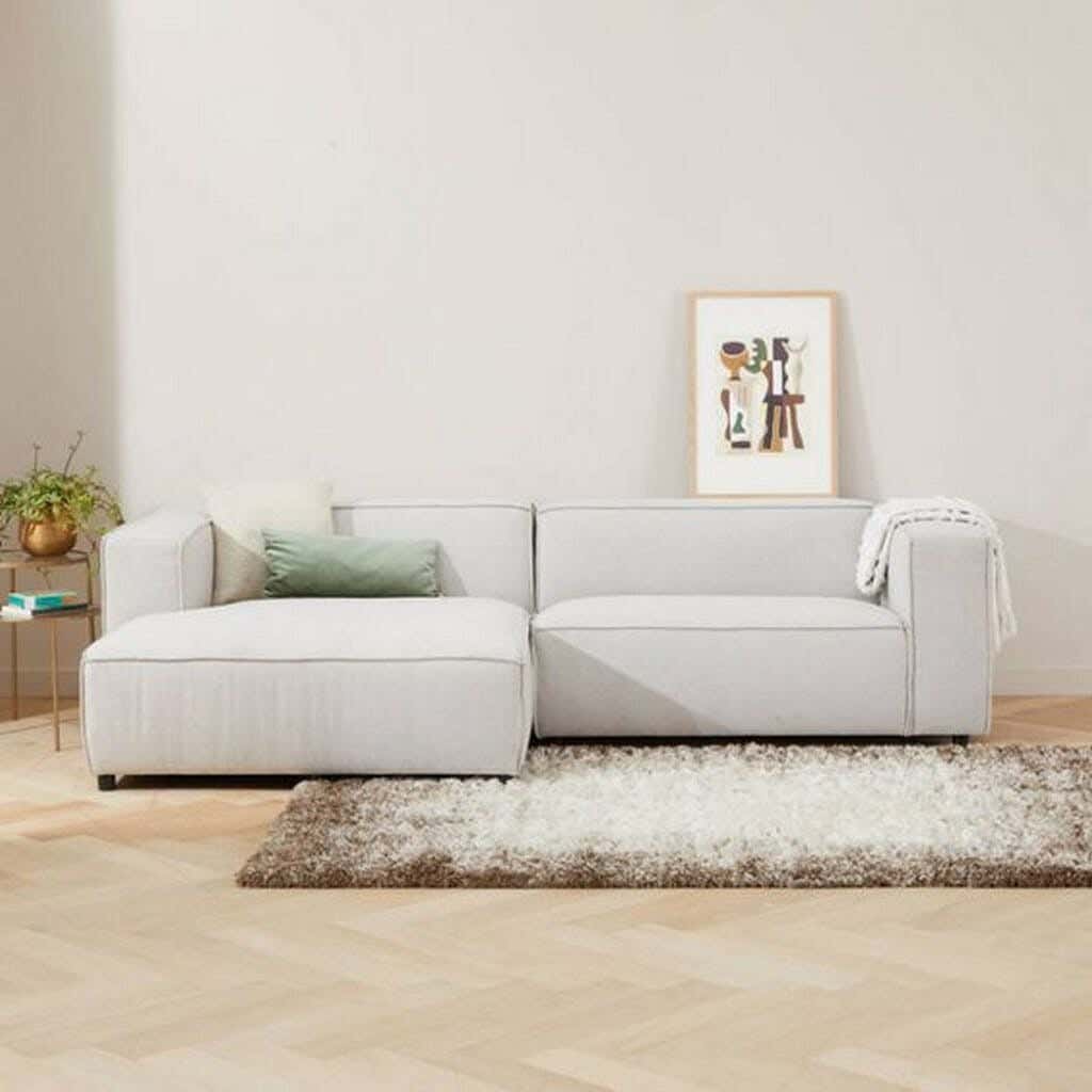 L-Shaped Corner Sofa, Beech Wood, Linen Fabric, 200 X 170 X 80 Cm - Off White