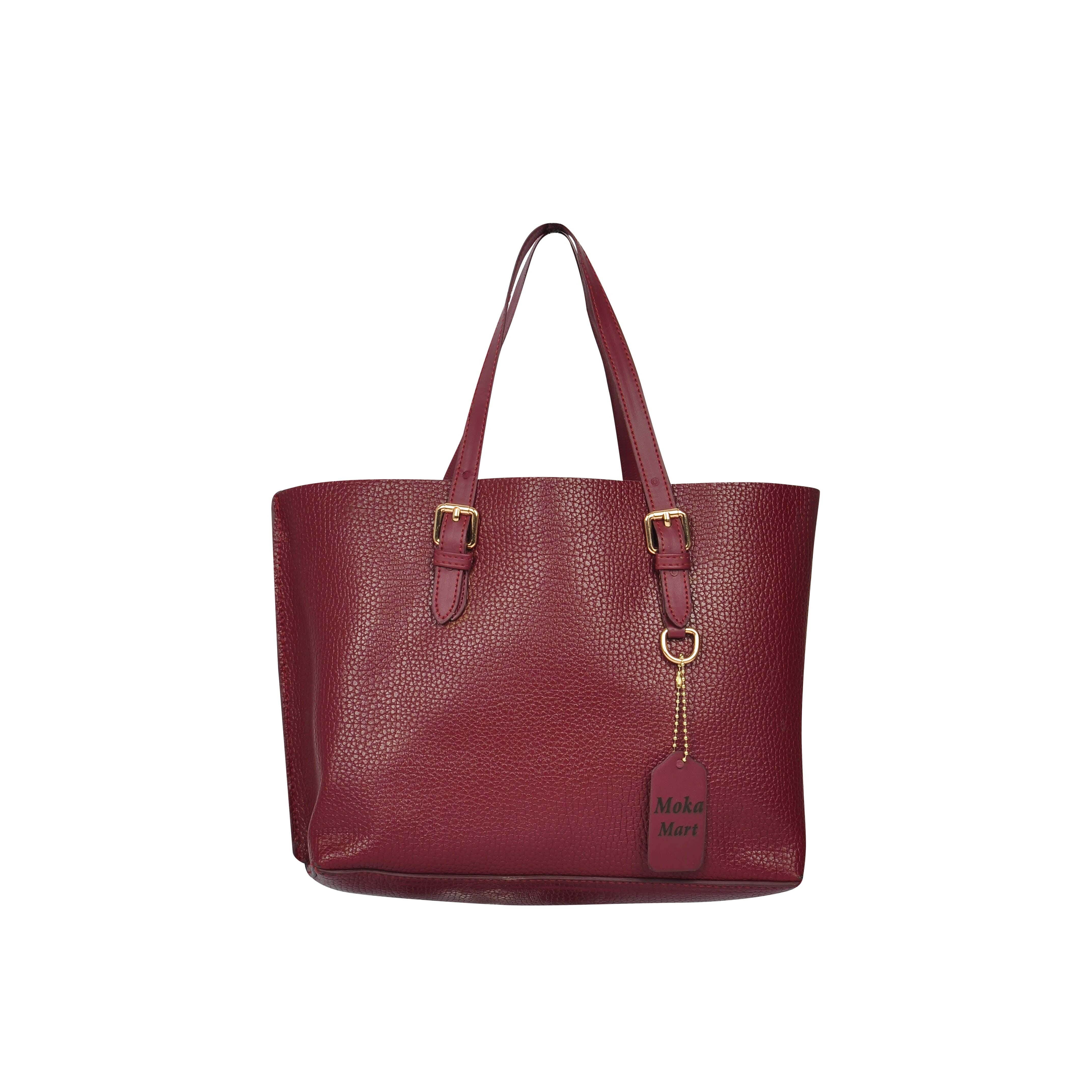 Women'S Leather Top Handle Handbag - Maroon
