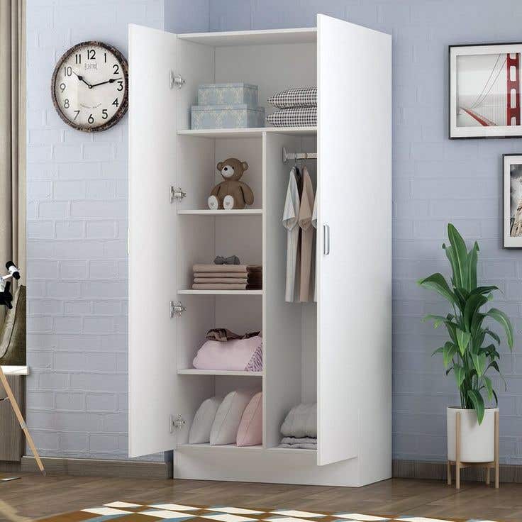 Mommy'S Wardrobe, With Spacious Shelves For Hanging And Storage, 100X200X50 Cm, Chipboard Wood - White