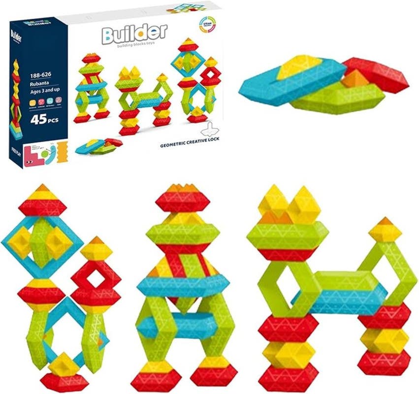 Assorted Building Blocks for Kids, 45 Pieces - Multicolor