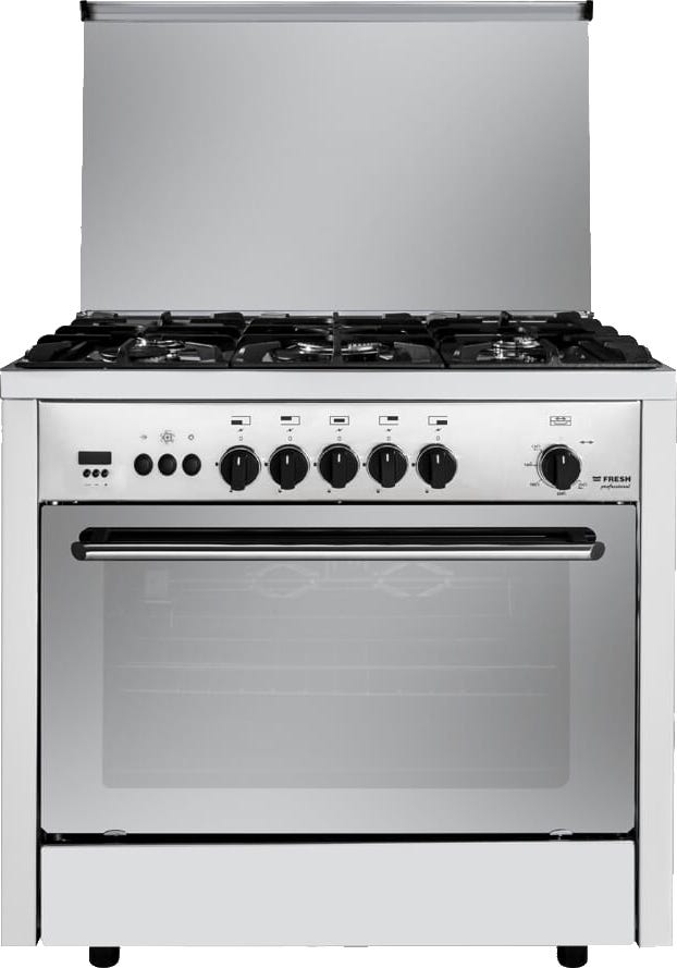 Fresh 500000095 Professional Stainless Gas Cooker, 5 Burners, 90 X 60 Cm - Silver