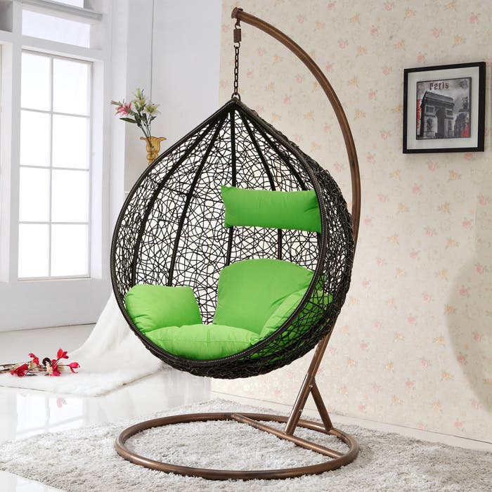 Swing Chair with Metal Stand, 115 x 110 x 210 - Black Brown