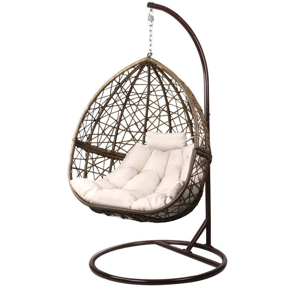 Swing Chair with Metal Stand, 95×110×200 - Brown Beige
